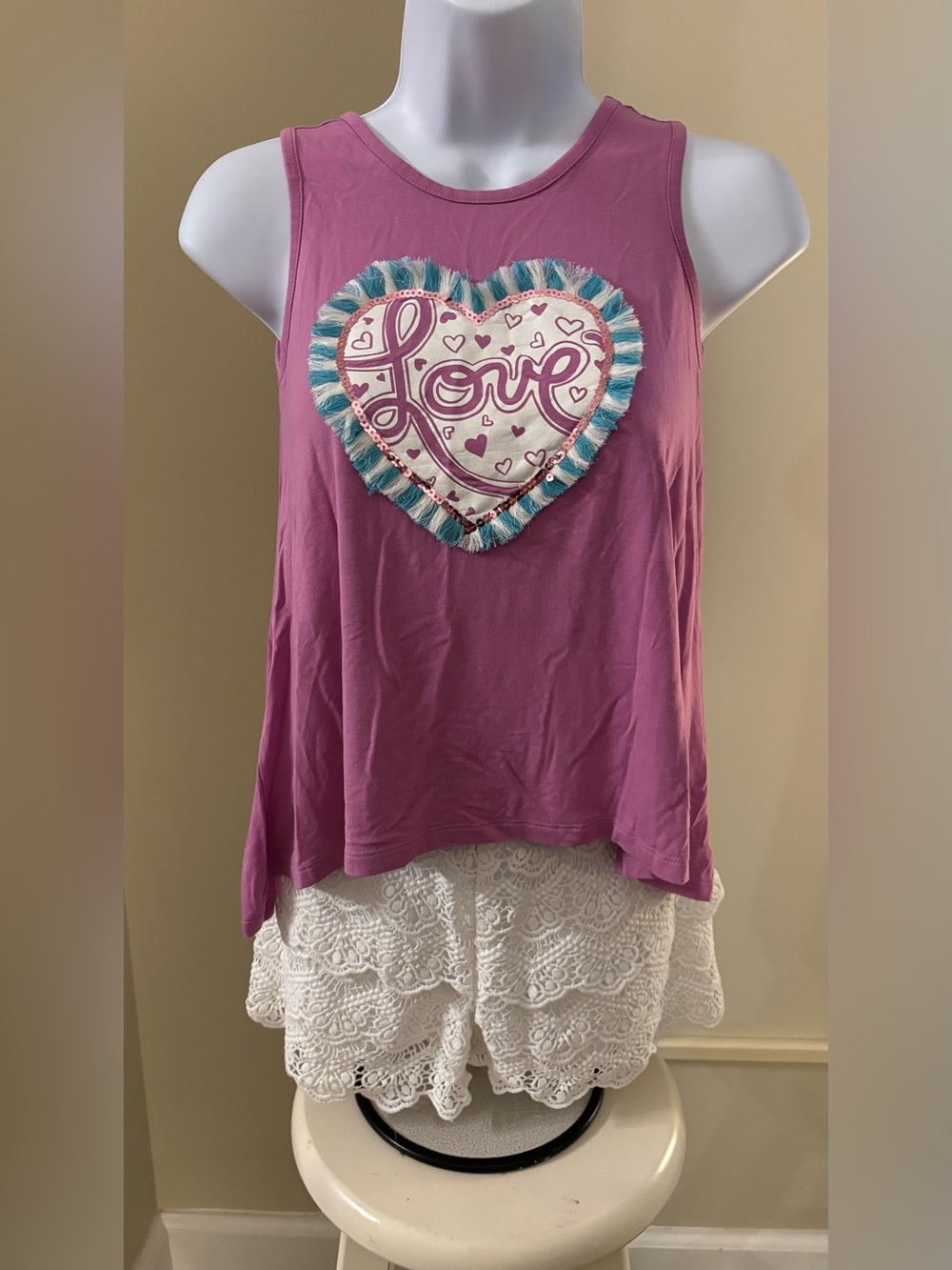kidpik Purple Top with Justice White Lace Shorts
